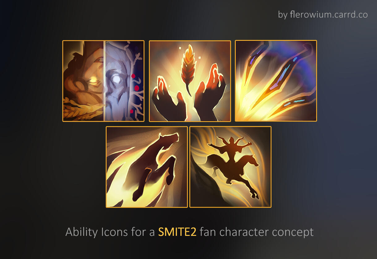 Ability icons for a character I designed as fanart for SMITE2